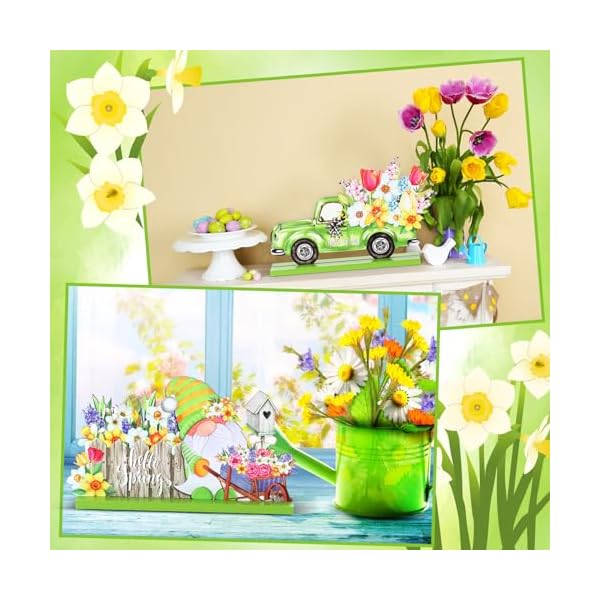 Blulu 4 pcs hello spring table decorations spring easter table centerpieces hello sunshine wooden signs decorations for home wooden party ornament farmhouse easter rusticcute style  urban country home decor