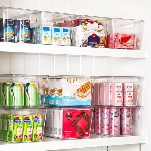 HPYLIF·H Kühlschrank Organizer Stapelbar, Aufbewahrung Kühlschrank, Küchen Organizer für den Einsatz in Kühlschränken, Küchen, Schränken und Schubladen BPA frei (4 Stück mit Deckel, L(29x19x15CM))