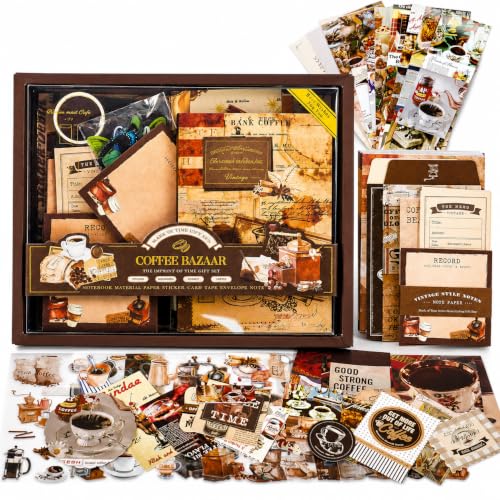 Image of RANDEN Coffee Bazar Journaling Kit, 346PCS Vintage Scrapbook & Stationery Set with Aesthetic Stickers, Ephemera Pack and Journal Supplies for Bullet Journals, Planners, Albums & Creative Crafts (COFFEE BAZAR)