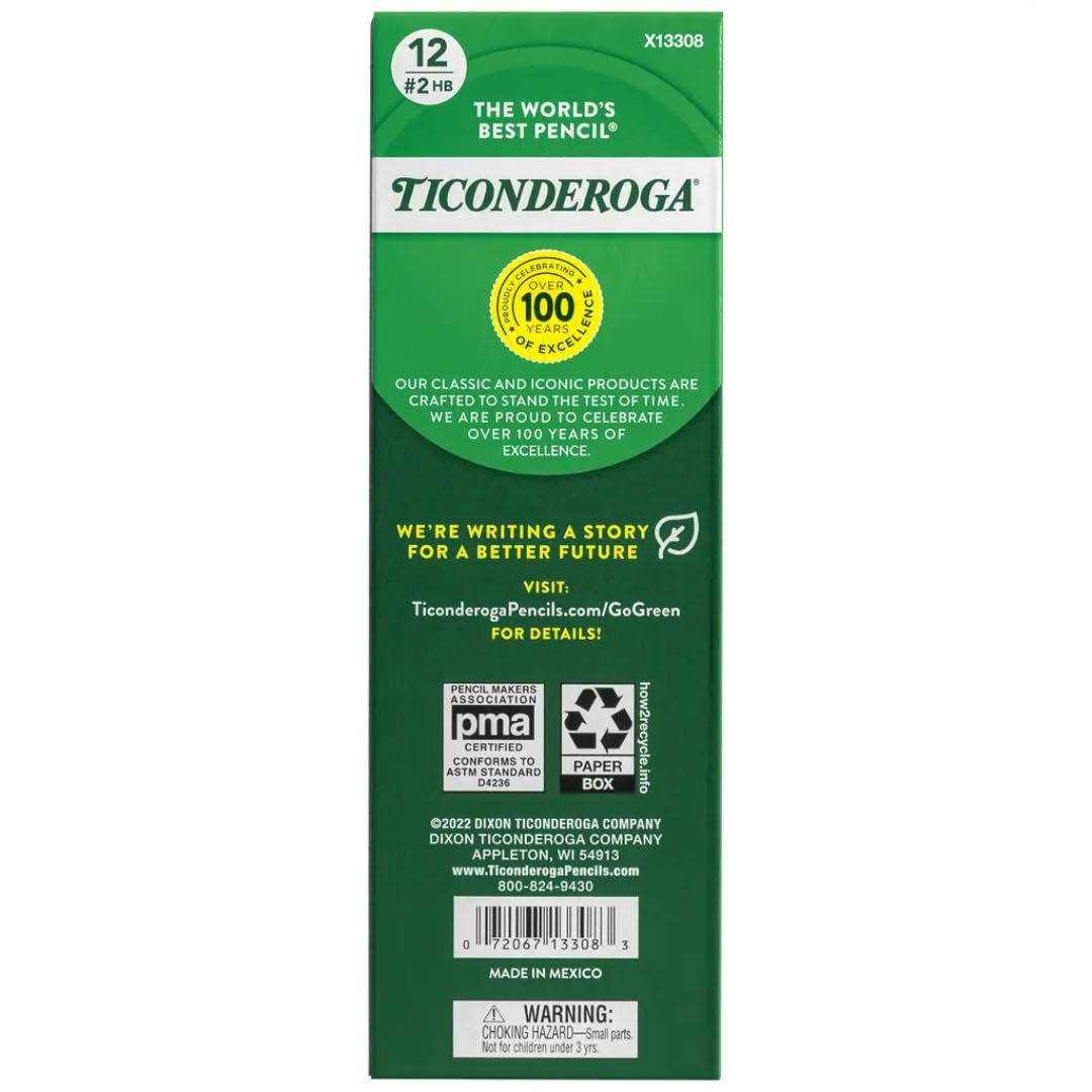 Ticonderoga Paquete de 2 lápices de primaria para principiantes, con borrador, 2 minas, barril amarillo, paquete de 12