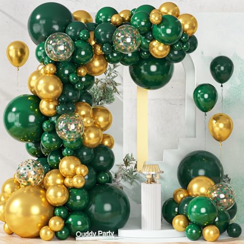 Ouddy Party 149Pcs Green and Gold Balloon Garland Kit Different Sizes 18 12 10 5Inch 6Pcs 18 Metallic Green Gold Confetti for Graduation Balloons Class of 2026 Decorations Birthday Party Decor