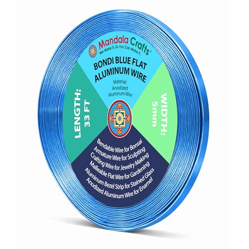 Image of Mandala Crafts 5mm Bondi Blue Flat Aluminum Crafting Wire for Sculpting | 33 FT, Anodized, Colored, Tarnish Resistant, Bendable, Flexible, for Jewelry Making, Bezel, Bonsai, Armature, Outdoor