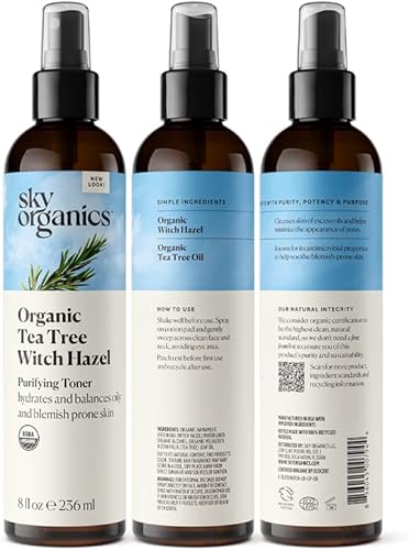 Miniatura 7 de Sky Organics Árbol de té orgánico y hamamelis para cara, tónico facial purificador para hidratar, calmar, limpiar y equilibrar la piel propensa a