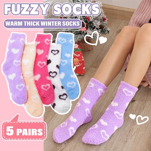 Image of EBMORE Fuzzy Socks for Women, Thick Cozy Warm Fluffy for Winter | Ultra Soft Plush Fleece Lining, Stretch Cuff, Comfy Heel & Toe, for Home & Sleep, Gifts Cabin Slipper Socks, 5 Pairs