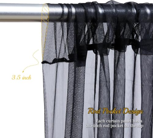 Image of 2pcs Backdrop Decoration Net Tulle Large Size, Nylon Made, Reusable, Soft, Wrinkled Free, 8 x 5 ft Each, Cabana Tent Party Decoration Items for Birthday, Anniversary (Black)