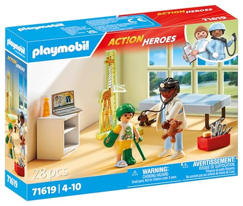 Miniatura 2 de PLAYMOBIL Action Heroes 71619 Pediatra con Osito de Peluche, Hecho de más del 80% de Materiales reciclados y de Base biológica, Juguetes para niños y niñas a Partir de 4 años