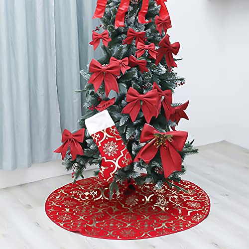 Lucky Monet Christmas Tree Skirt 48 Inch Large Gold Bronzing Xmas Tree Skirt Mat with 1 Christmas Stocking for Christmas Holiday Party Ornament Decorations