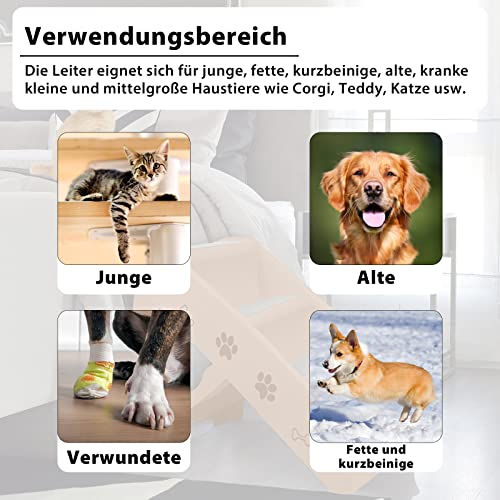 LZQ Hundetreppe Katzentreppe für Kleine Hunde Klappbar PP-Kunststoff Haustiertreppe 50cm Hoch mit Rutschfesten Stufen Hunderampe Sofa für Hunde und Katze zum Klettern und Kratzen, Braun
