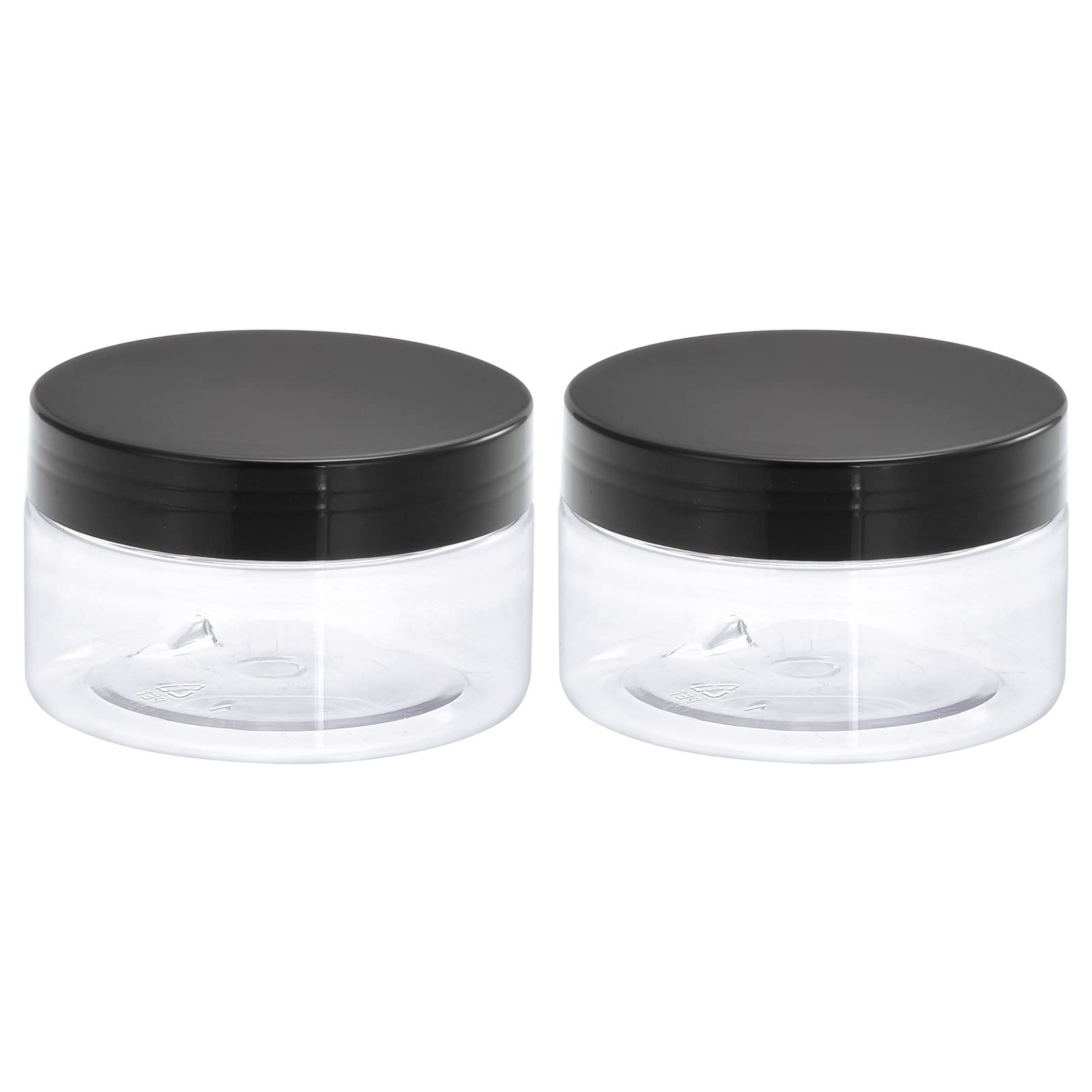 uxcell Round Plastic Jars with Black Screw Top Lid, 7oz/ 200ml Wide-mouth Clear Empty Containers for Storage, Organizing, 2Pcs