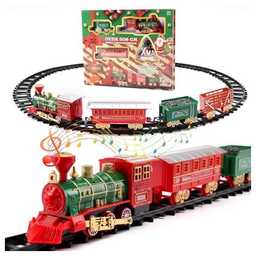 Tren de Navidad Eléctrico,Tren Arbol De Navidad Electrico con Faros y Sonido Real Centro de Navidad Tren Navideño Batería Decoración De Navidad Regalos para Niños y Niñas