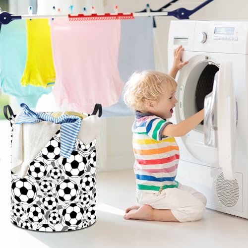 Image of 19.7 inch Football Laundry Basket,Kids Dirty Clothes Hamper,Waterproof Toys Storage Bin,Room Decor,Gift Baskets,Baby Nursery Hamper(Shadow Football)