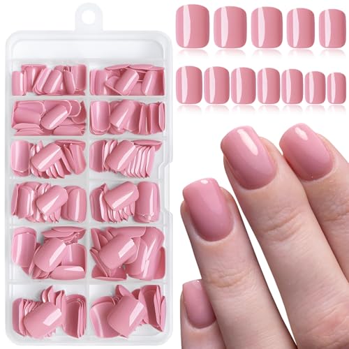 LuckForever 240pc Petal Pink Press on Nails Short Square Fake Nails