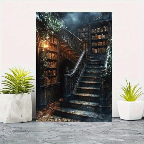 Tableau bibliothèque gothique toile 40x60 décoration murale bureau escalier mystique - 2