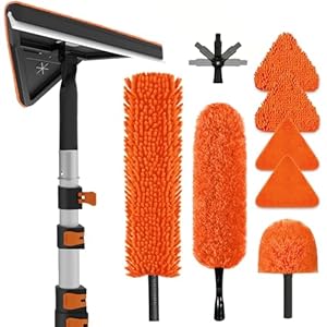 26FT Reach Wall Mop with Long Handle, Ceiling Fan Feather Duster Kit, Wall Mop Cleaner with Extension Pole for Interior Walls, Fans, Floors