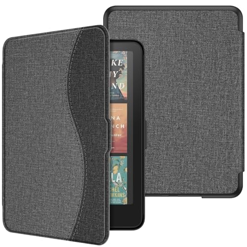 Image of Fintie Slim Case for 7 inch Kindle Paperwhite 12th Gen 2024 & Kindle Colorsoft | Lightweight PU Leather Hard Back Shell Cover, Magnetic Closure, Auto Wake /Sleep, for Kindle Paperwhite 2024, Gray /Black