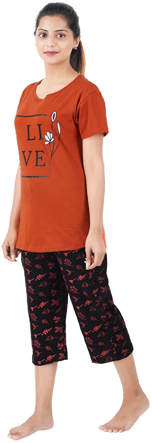 SAFESHOP - Women's Cotton Printed Top and All Over Print Capri Pyjama Set/Pajama Night Suit Set/Sleep wear Set/Loungewear Set-New Model -EE-24-picture-11
