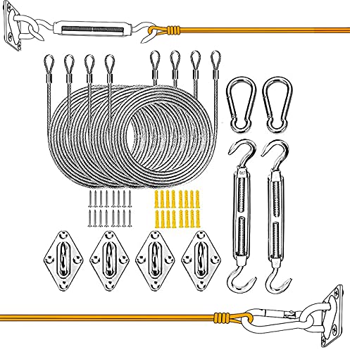 VFUAE Official Store 44Pcs Sun Shade Sail Hardware Fixing Kit, Heavy Duty Anti-Rust 304 Stainless Steel for Rectangular/Triangle Sun Shade Sail Installation Patio,Garden