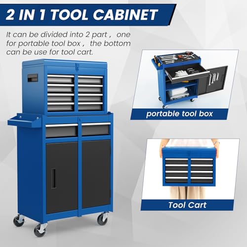 Image of Goplus Rolling Tool Chest, 5-Drawer Tool Box Organizer w /Lockable Wheels & Sliding Drawers & Detachable Top & Adjustable Shelf, Tool Storage Cabinet for Garage Workshop (Blue)