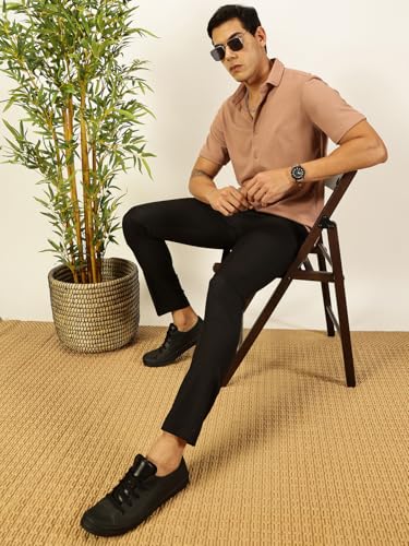 Image of Thomas Scott Men's | Solid | Half Sleeve | Slim Fit | Cotton Blend | Spread Collar | Casual Shirt