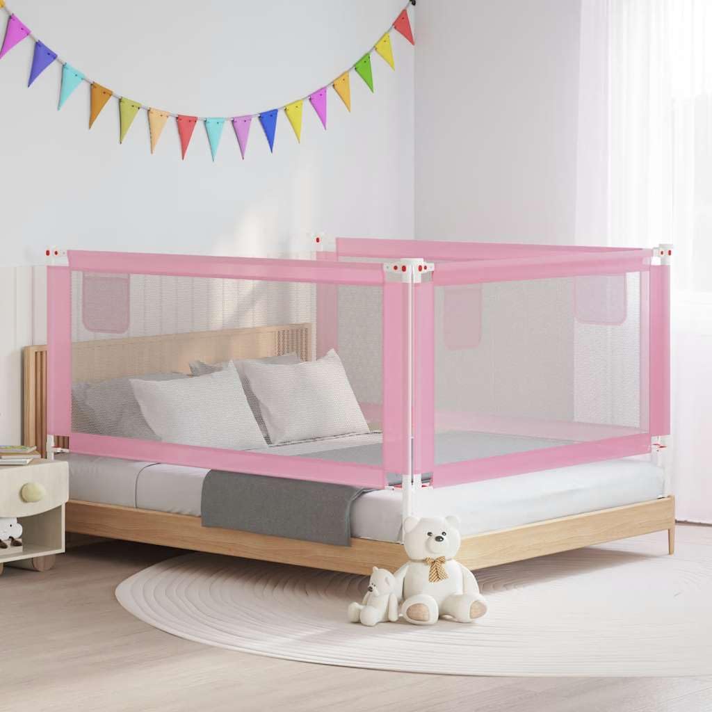 Kleinkind-Bettschutzgitter Rosa 180x25 cm Stoff mit höhenverstellbarem Rausfallschutz für Kinderbett, Bettbarriere, Seitenschutz und Babysicherheit im Schlafzimmer