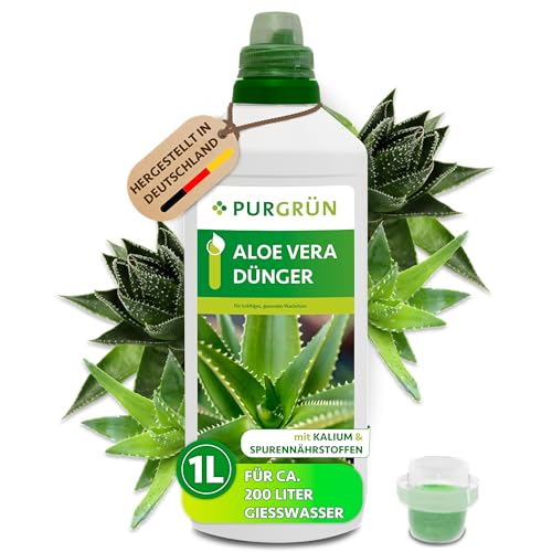 Purgrün® Aloe-Vera-Dünger 1 Liter – Spurennährstoffe für gesundes Wachstum – Extra Kalium fördert die Widerstandskraft – Ergiebiges Konzentrat für 200 Liter Gießwasser – Premium-Flüssigdünger