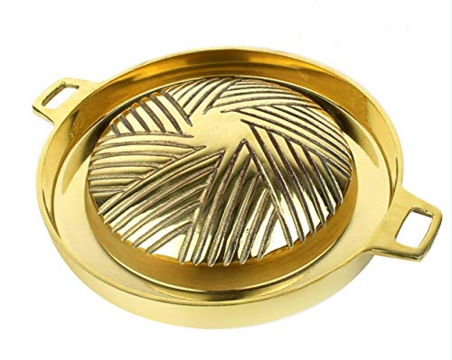 Cozinest Mookata Brass Grill Pan Thai Korean Japanese Style BBQ Grill Steak Hot Pan Nonstick Indoor/Outdoor Cooking 11in.