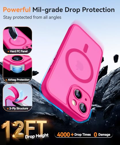 Image of CANSHN Magnetic for iPhone 13 Mini Case, Upgraded [Full Camera Protection] [Compatible with Magsafe] [Translucent Matte] Shockproof Protective Phone Case for iPhone 13 Mini 5.4 inch - Hot Pink
