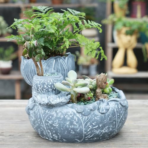 Pot fleur résine lotus Tofficu à trois compartiments pour succulentes