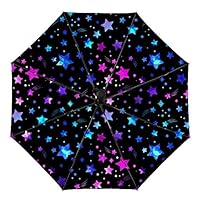 Travel Umbrella Windproof Automatic Umbrella, Galaxy Stars Pattern Folding Umbrella, Waterproof Compact Sun & Rain Umbrellas for Women Men Kid