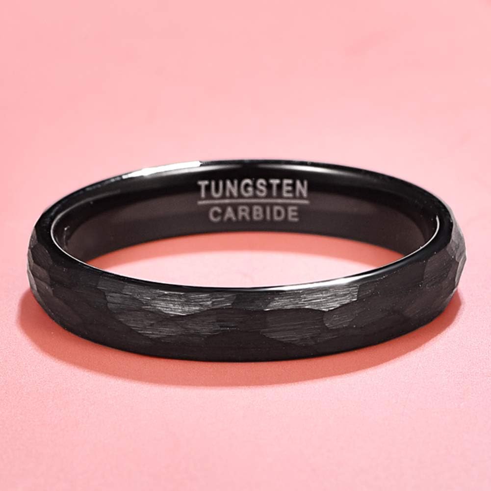 Vakki 4mm/6mm/8mm Hammered Tungsten Rings for Men Women Domed Faceted Wedding Engagement Bands Black Brushed, 4mm, Size 11 - Image 4