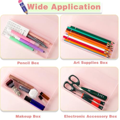 Image of Fainne 24 Plastic Pencil Case Bulk Hard Pencil Boxes with Snap Lid Crayon Maker Pen Organizer Stackable Craft Storage Boxes for School Supplies(Single Layer,Pink,7.68 x 2.6 x 1.18 Inch)