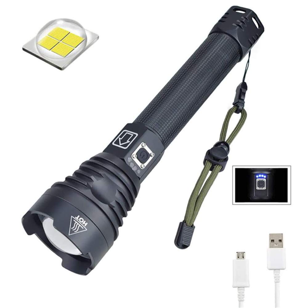xhp90.2 Najpotężniejsza latarka LED super jasna powiększalna latarka zewnętrzna z kablem ładowania USB i bateriami 26650 biała