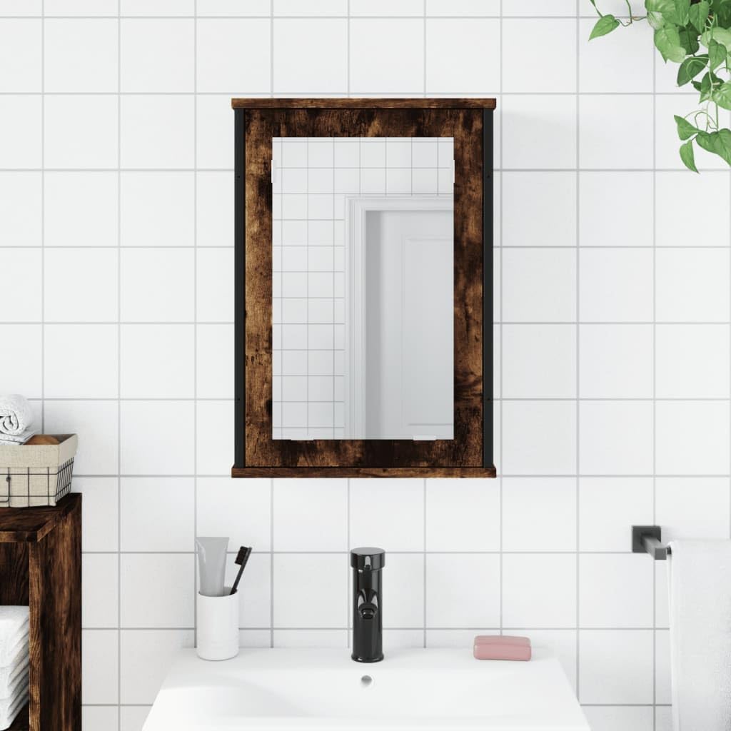 SYDE Armario Baño Espejo Madera Roble Ahumado 42x12x60 cm | Montaje en Pared, Almacenaje Amplio, Contrachapado Resistente a Humedad, Imagen Nitida