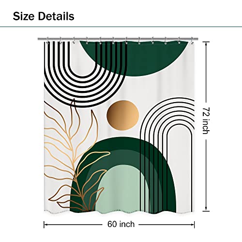 Ufeela Green Chic Mid Century Abstract Shower Curtain For Bathroom 60Wx72L Inch Modern Boho Arch Sun Geometric Gold Leaves Minimalist Set Neutral Bath Curtain Bathtub Accessories Home Decor #TOP4