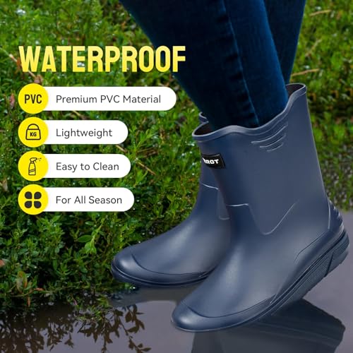 Tmore Rain Boots for Men Waterproof Rubber Boots Mid-Calf Anti-slip Garden Boots Comfort Lightweight Work Shoes Rainboot for Outdoor, Fishing, Hiking, Camping2