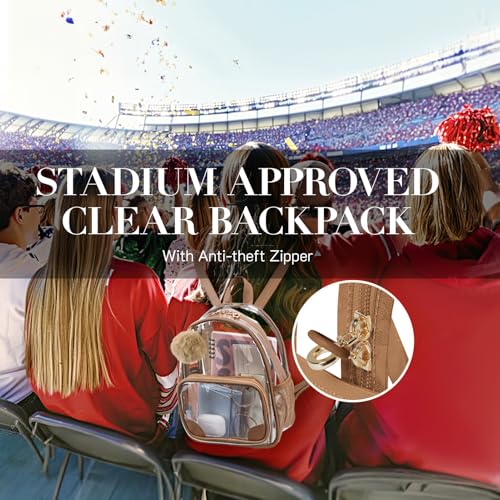 Image of Missnine Small Clear Backpack for Stadium Events Anti-theft Mini Clear Bag for Sport Event Concert with Cute Pom-pom Ball