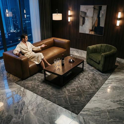 Image of 2026 New Luxury Curved Leather Sofa and Swivel Chair Set, 92.5 inch, Velvet | 2026 New Luxury Curved Leather Sofa and Swivel Chair Set, Tan Leather Sofa with Green Velvet Swivel Barrel Chair