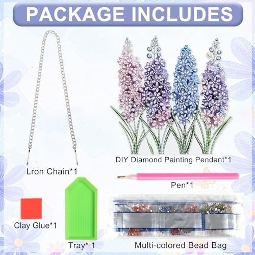 Image of Large Lavender Diamond Painting Suncatcher Hanging Kits for Adults | Flower DIY Hanging Diamond Art for Adults, Window & Wall Decor, 5D Crystal Diamond Art Pendant