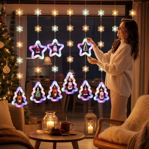 Christmas Window Lights 9.83 Ft Star Shaped Hanging Window Light with Remote Control Hanging Lights for Bedroom Living Room Decorative Hanging Ornaments for Window Wall Indoor Christmas Decoration - image 6