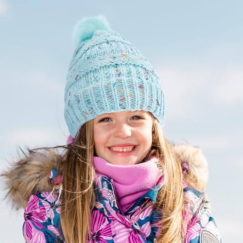 Girls Rainbow Pom Pom Beanies Winter Fleece Lined Knitted Ski Beanie Hat for Kids 7-12 Years 7