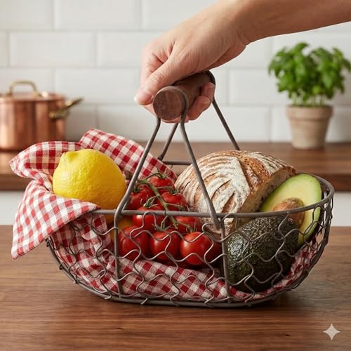 Panier à œufs métallique de style rustique chic avec poignée bois - 8