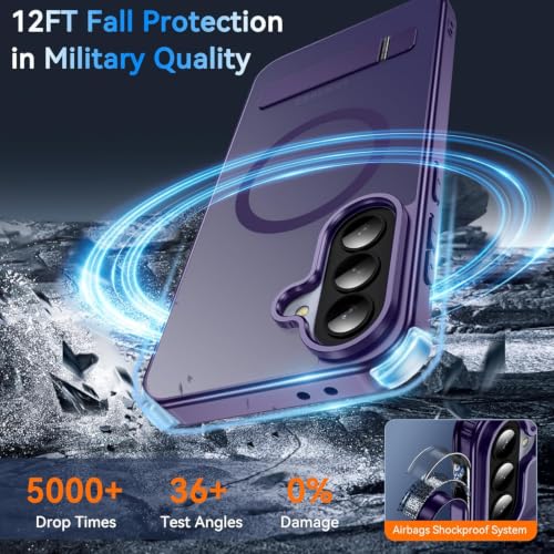 Image of Elzzi MagSafe Compatible Case for Samsung A37 Translucent Matte Bottom Kickstand Shockproof Slim Anti-Fingerprint Magnetic Hybrid Protective Cover (Deep)