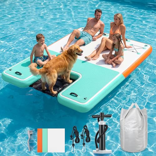 MoKo Inflatable Floating Dock 86ft Air Dock with Water Access Ramp Floating Platform with Non-Slip EVA Surface for Lake Pool Boat Family Party Up to 4-6 People Mint Green + Orange