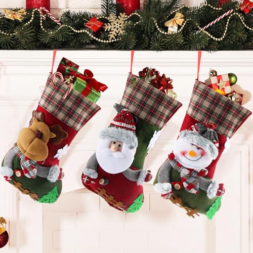 XIMEY Calza di Natale, 3 Pezzi Calza di Natale da Appendere, Calze Befana Vuote, Calza Natalizia,...