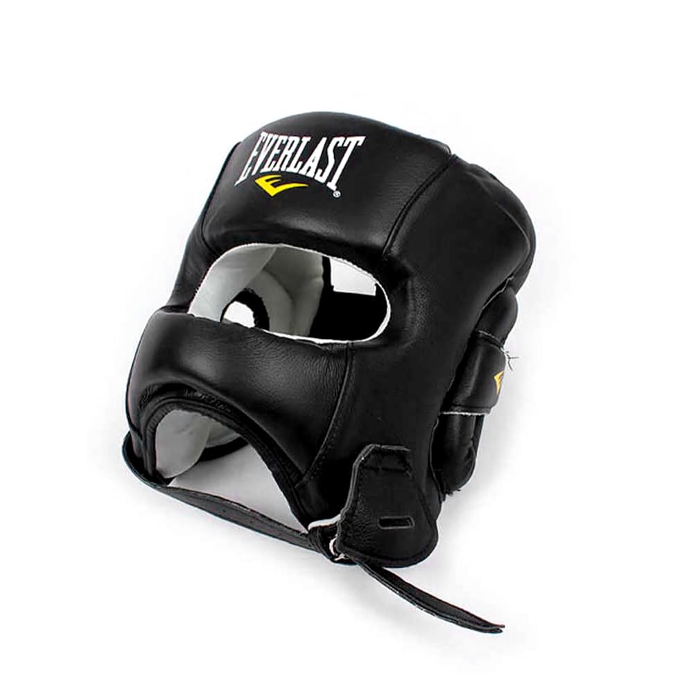 Everlast Skórzany kask bokserski 1910 Elite, pełna ochrona głowy, czarny, rozmiar L/XL, do treningu bokserskiego