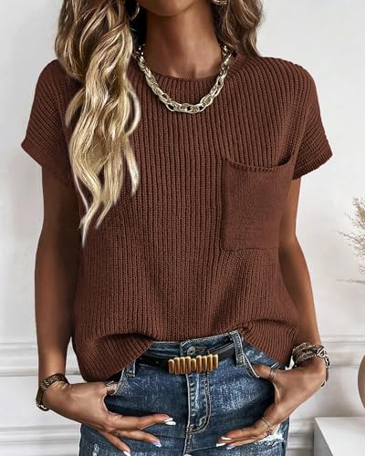 Image of KIRUNDO Summer Fall Short Sleeve Sweater for Women 2026 Casual Sweater Vest Cotton Knit Pullover Tank Tops Fashion Clothing