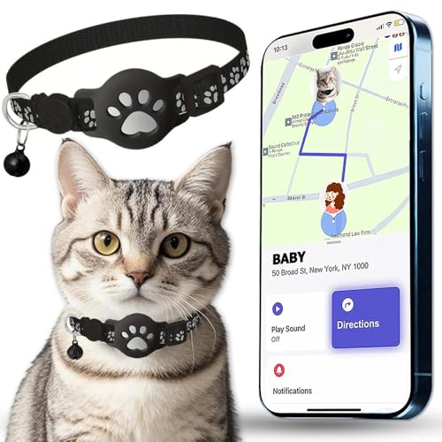 Collare Gps gatto, Gps per Gatti Senza SIM Senza Abbonamento, Localizzatore GPS per Gatto Funziona con apple Find My (solo IOS) (Collare + localizzatore bianco)
