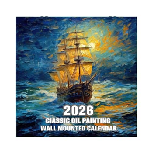 2026年 カレンダー | アートカレンダー 月替わりイラスト付き - ユーモア可愛いデザイン 教室 キッチン アパート 寮 家族 ベッドルーム 学生部屋 家