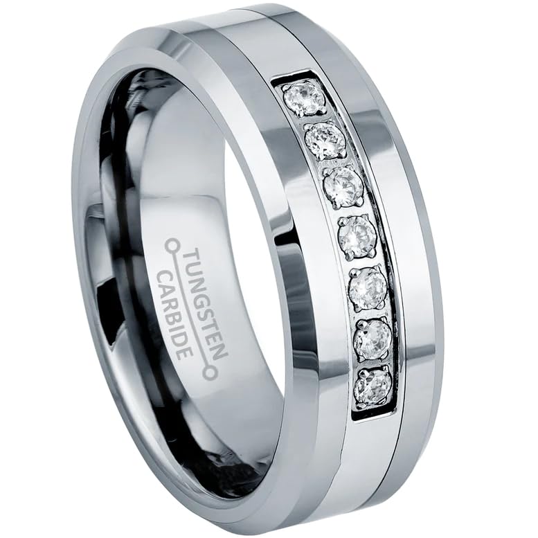Tungsten Created Diamond Ring Wedding Band For Men Women 10mm (SIze 7-12)