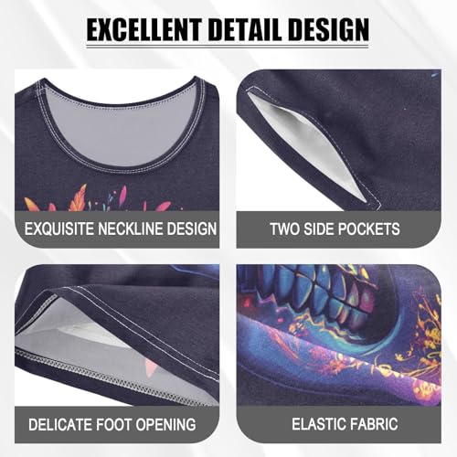 ALAZA Neon Color Skull and Flowers Pajama Set Short Sleeve Sleepwear Soft Lounge Nightwear4